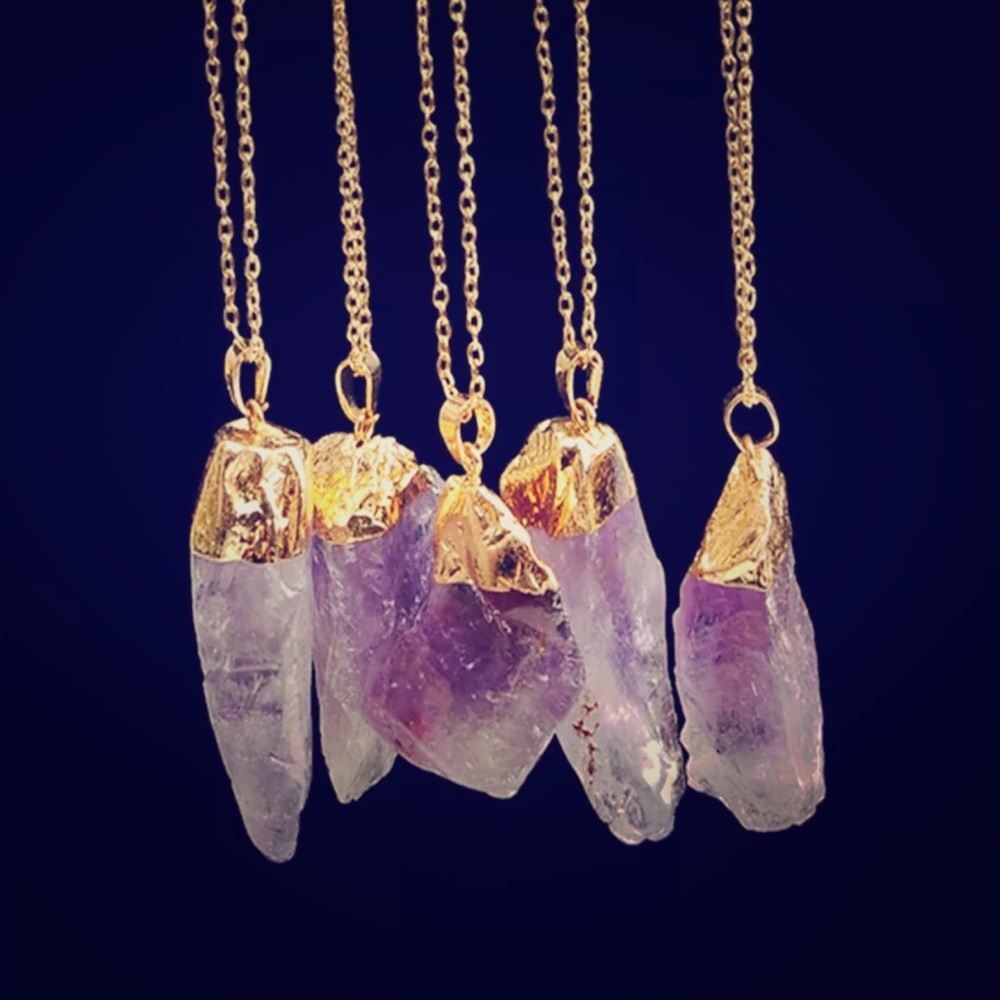 Amethyst Natural Stone Necklace Gold Energy Peace